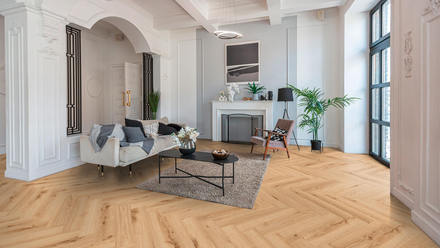 pavimento lvt spina di pesce herringbone rigid 55 rovere naturale